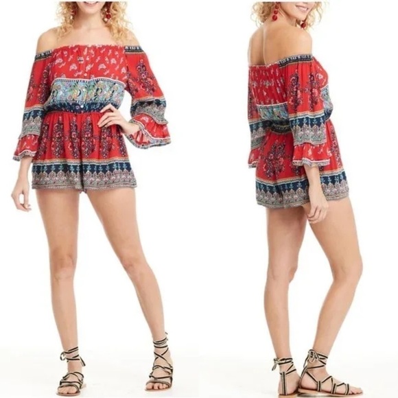 🆕 Patrons of Peace Los Angeles Floral Boho Off The Shoulder Romper - Picture 1 of 12